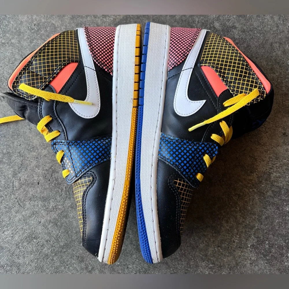 NIKE AIR JORDAN 1 RETRO I MID MMD GS‎ MULTI-COLOR GRID BLACK BLUE DC4092-001 6Y